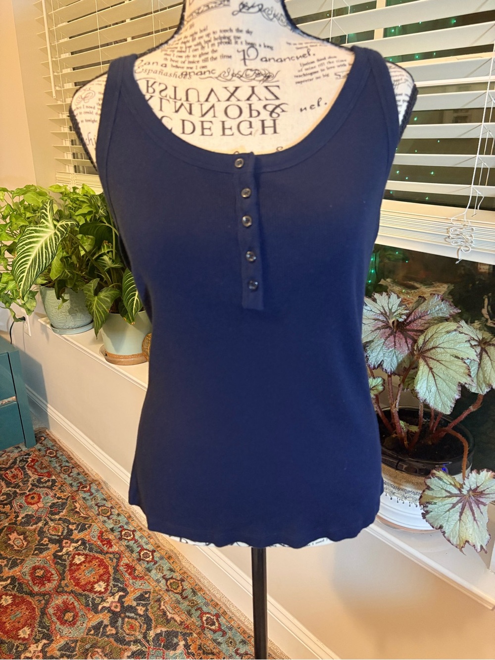 Ralph Lauren Navy Button-Front Tank Top